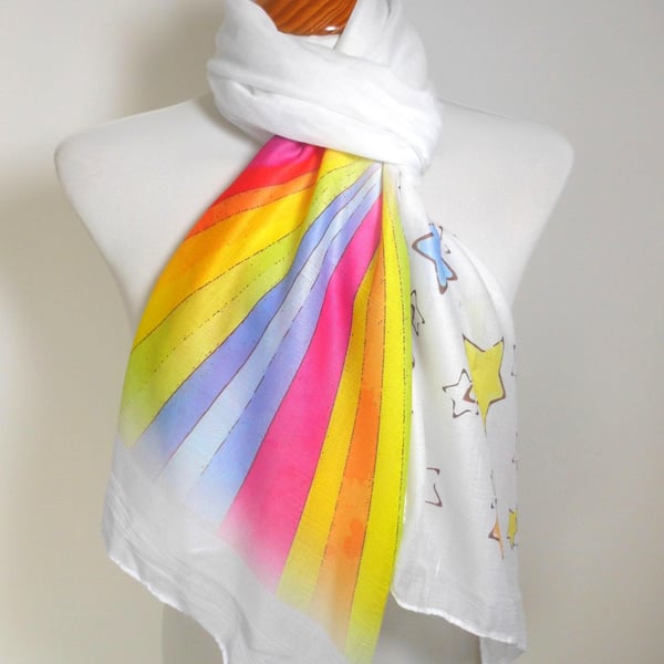 Rainbows and Stars Scarf Hope and Transformation Gift. White. Lightweight
