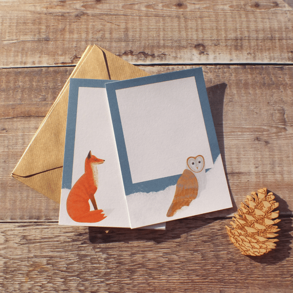 Snowy Fox and Barn Owl Mini Writing Paper Set