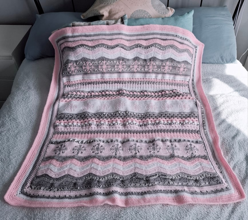 Pink Snowflake Crochet blanket, lap blanket 