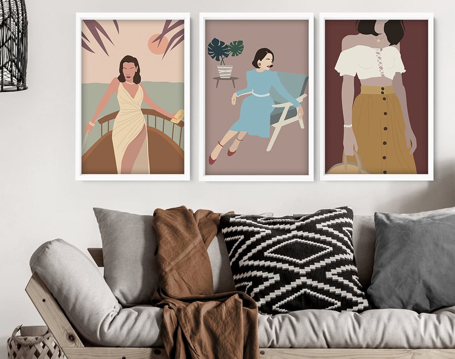 Boho Girl wall art Prints set x 3, Feminist poster, Empowered Women print Set, B