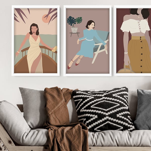 Boho Girl wall art Prints set x 3, Feminist poster, Empowered Women print Set, B