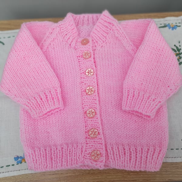 Hand Knitted Baby Pink Cardigan 