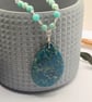 Large Teal Blue Sea Sediment Jasper Pendant Gemstone Necklace with Amazonite - Image 3