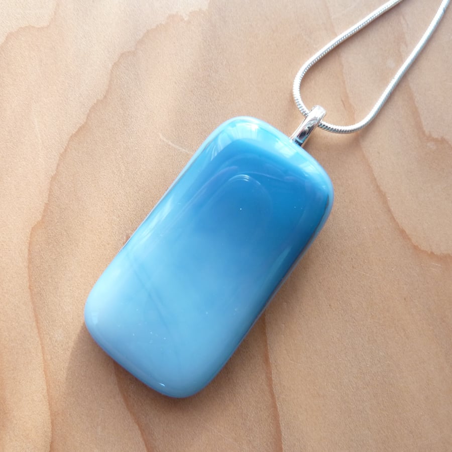 Blue rectangle fused glass necklace