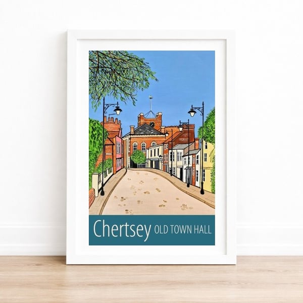 Chertsey Old Town Hall travel poster print by Susie West