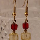 Red and champagne facetted bead Drop Earrings