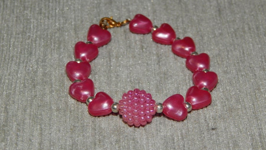 Pink Hearts & Beaded Bead Children's Bracelet
