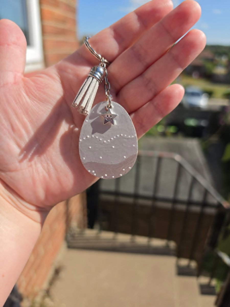 Hand-Painted Silver Ombre Wooden Keyring With Matching Tassel & Star Charm