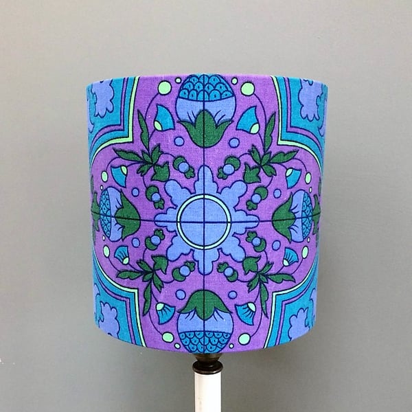 BELMONT Jonelle Blue Purple Abstract 60s 70s Vintage Fabric Lampshade option 