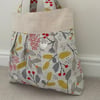 Beautiful Pleated Tote Bag, Patterned Fabric, Linen Top, Handbag, Day Bag