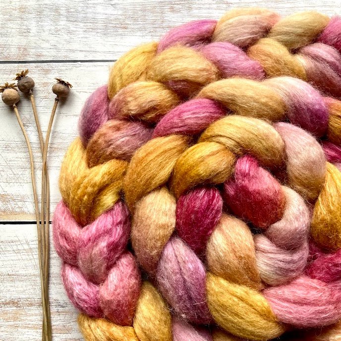 BFL, Rose Fibre and Alpaca blend Spinning fibre 100g Blossoms