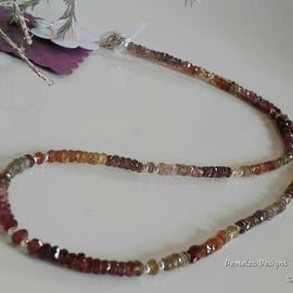 Top Quality Ombre Sapphires,  Garnet, & Rare Spinel Sterling Silver Necklace