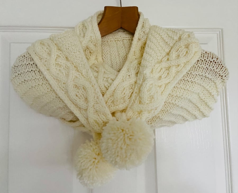Hand knit wrap - shawl - cream 