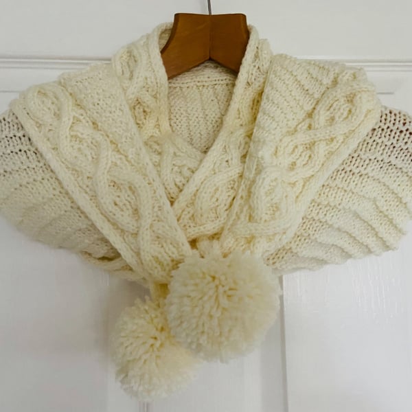 Hand knit wrap - shawl - cream 