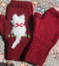 Soft pretty.  mittens with a fluffy white cat  on - Image 2