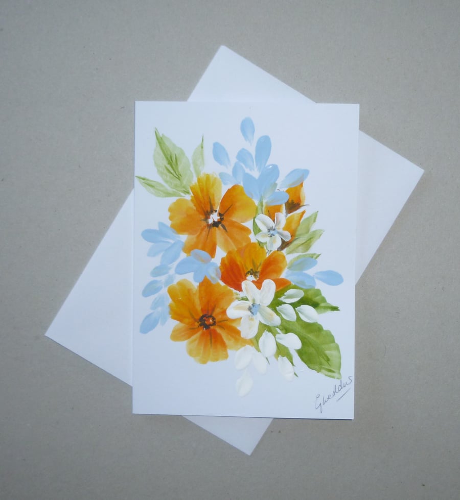 hand painted floral greetings card ( ref FA 430 C3 )