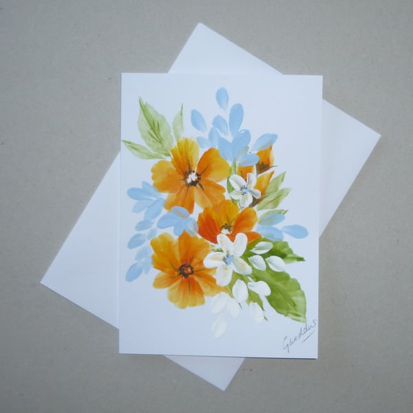 hand painted floral greetings card ( ref FA 430 C3 )