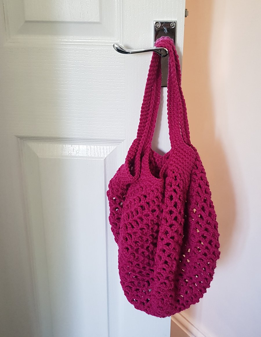 Crochet Mesh Market Bag - Raspberry
