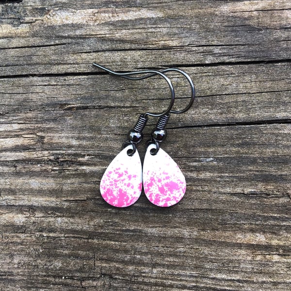 ‘Pink Fairy Dust’ Enamel Teardrop Earrings. Sterling silver upgrade available