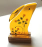 Fused Glass Hare with Flowers: Golden Autumn Folk Art Decor - Image 3