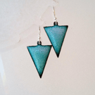  Triangle earrings in blue and green enamel on copper 243