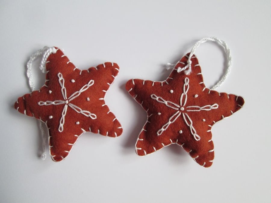 SALE - Felt 'Gingerbread' Star Tree Decorations