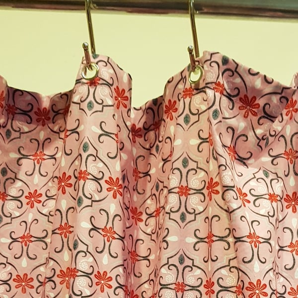 BESPOKE LENGTH Pink Retro Print Organic Cotton Shower Curtain, washable