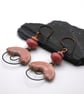 copper, pink lampwork glass and ceramic earrings
