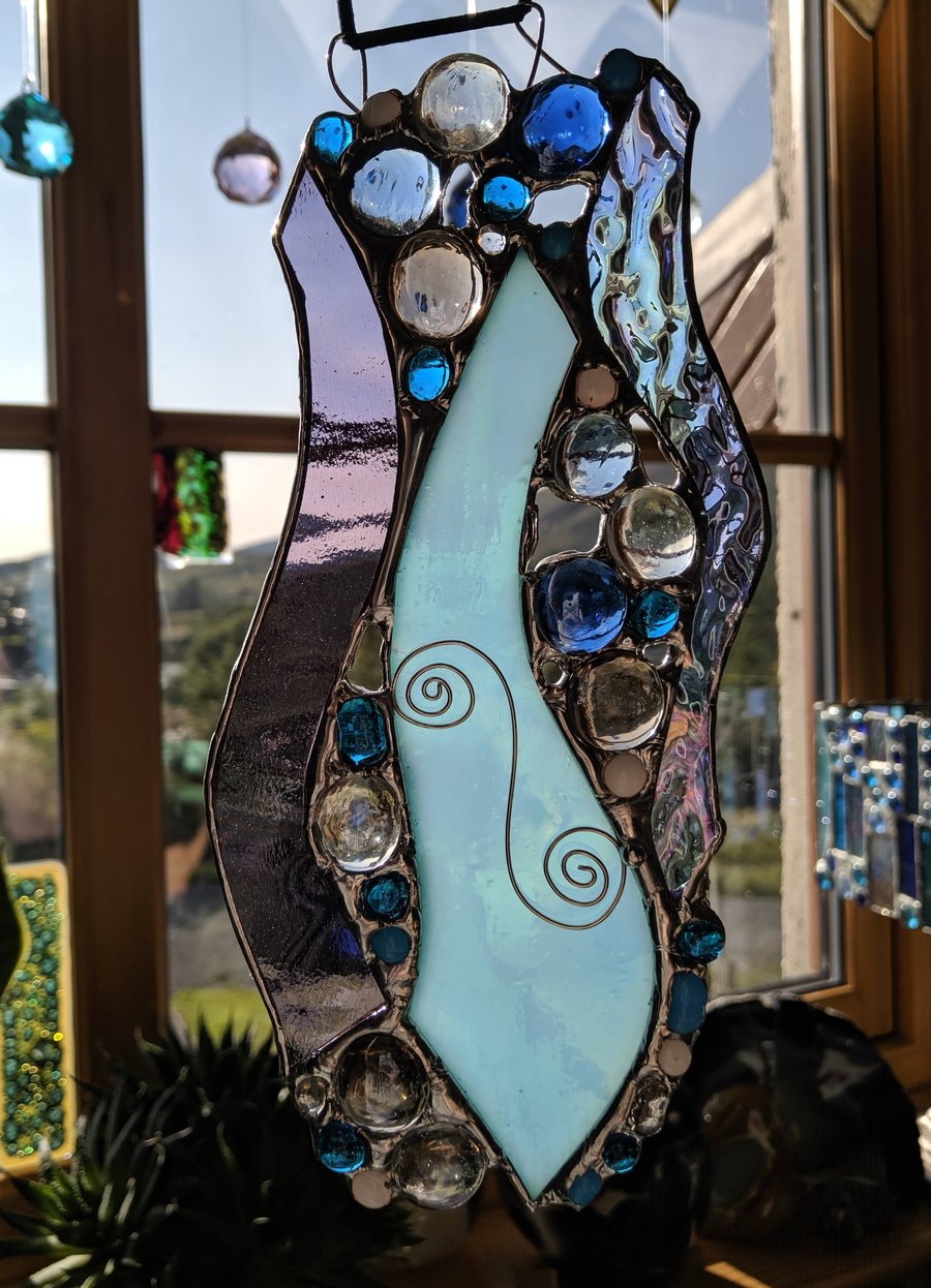 Abstract stained glass hanging
