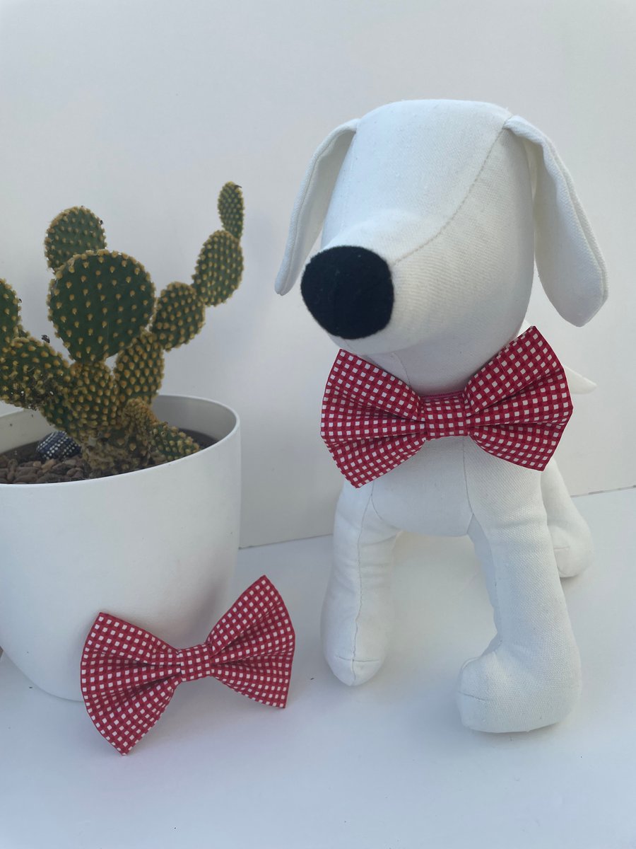 Red Gingham Check Dog Bow Tie 