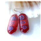 Earrings Fused Glass Millefioiri Handmade M010 Red Flowers