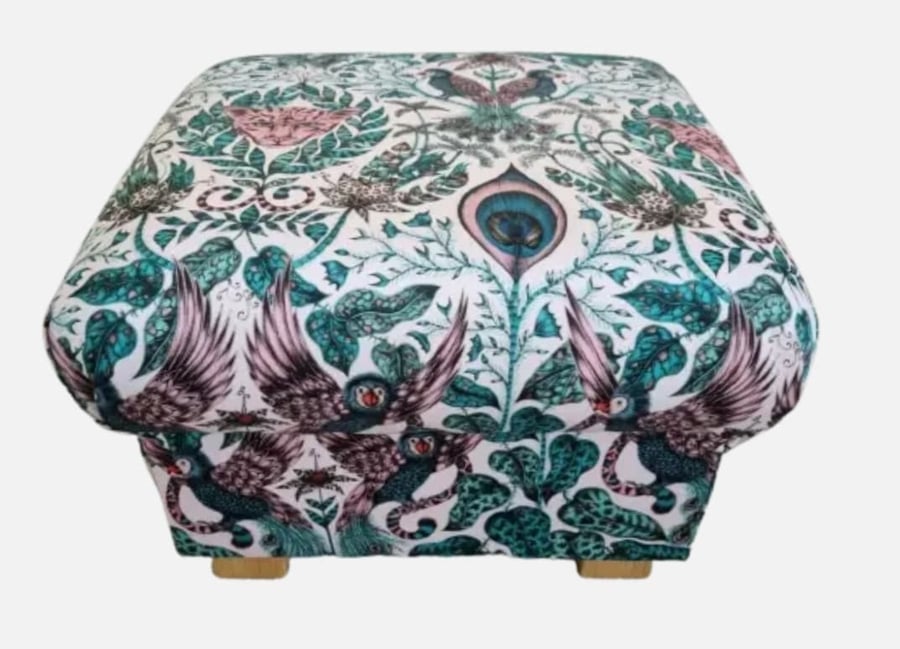 Storage Footstool Emma Shipley Amazon Pink Fabric Pouffe Botanical Birds Green 