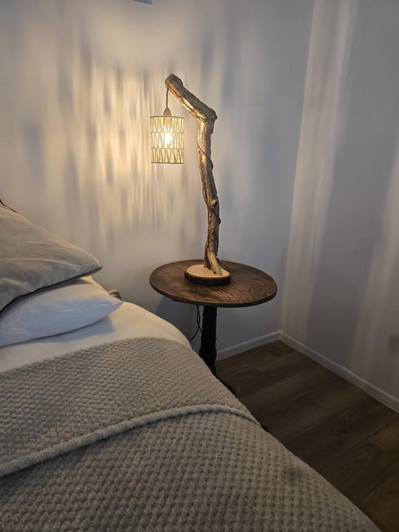 Rustic homemade wooden table lamp
