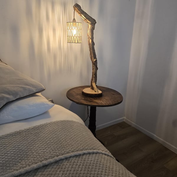 Rustic homemade wooden table lamp