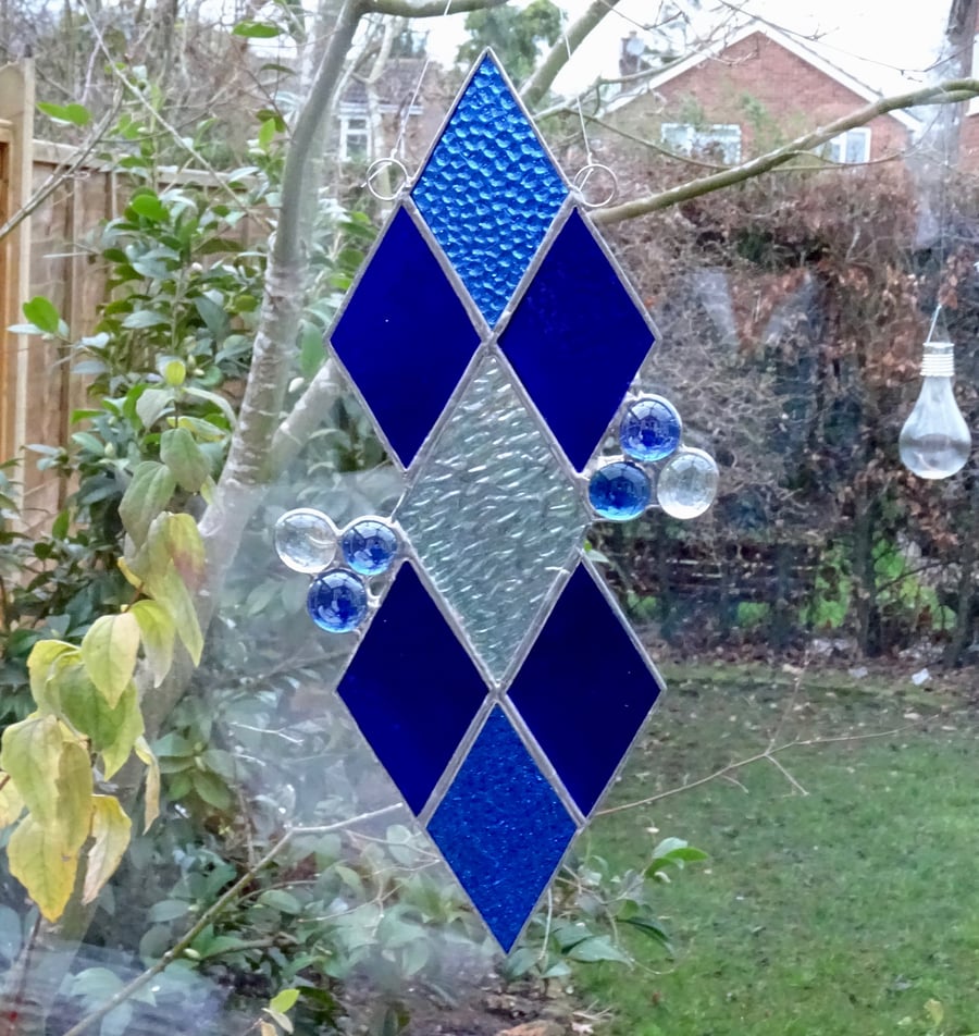 Diamond Stained Glass Suncatcher - Blue  