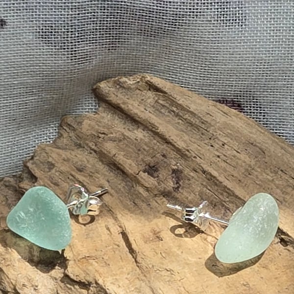 Sea glass turquoise earrings, light turquoise stud earrings, 