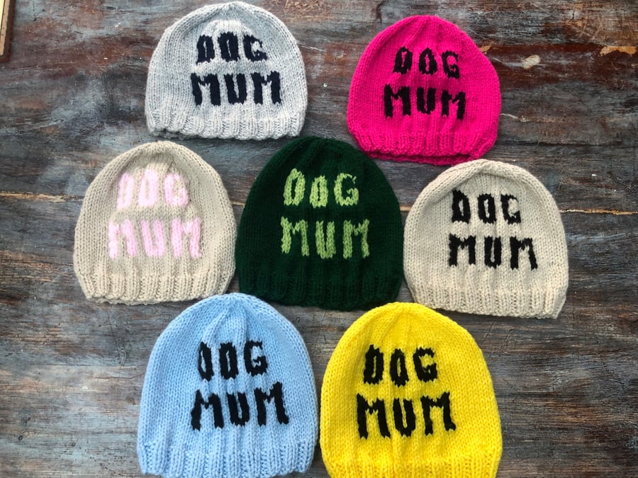 Hand knitted beanie hat for dog walkers stables ,pet lovers , Dog CAT Horse Mum 