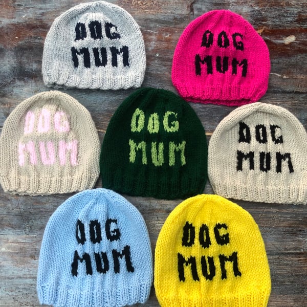 Hand knitted beanie hat for dog walkers stables ,pet lovers , Dog CAT Horse Mum 