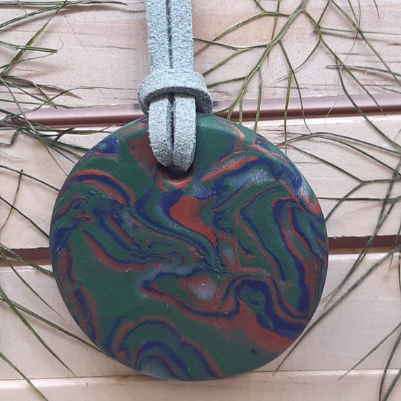 Polymer clay round multi coloured pendant