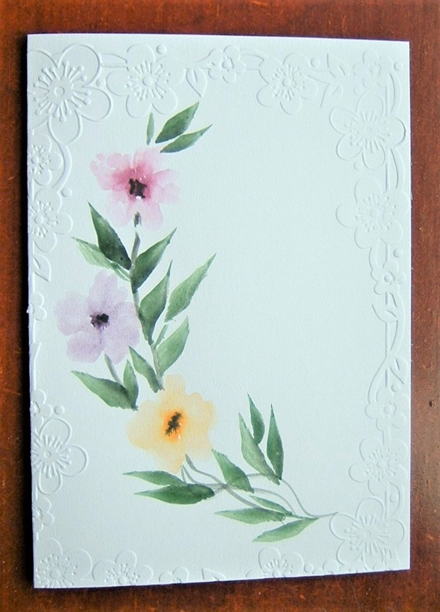 floral original art hand painted greetings card... - Folksy
