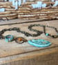 Handmade Turquoise Ceramic Necklace with Czech Glass & Antique Brass Chain