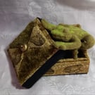 Needle-felted frog in hand made box. Collectable. Unique. Cottagecore.