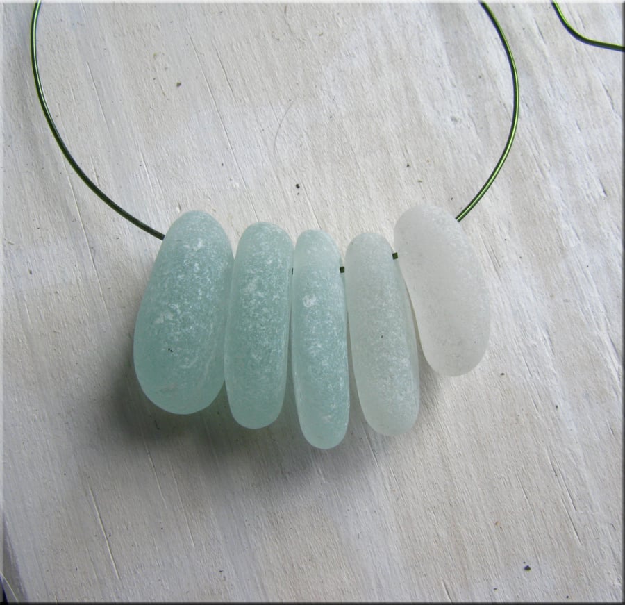 5 Natural sea glass beads, top drilled ,chunkies, supplies (2)