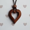  Hand Carved Wooden Heart Necklace 