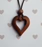  Hand Carved Wooden Heart Necklace 