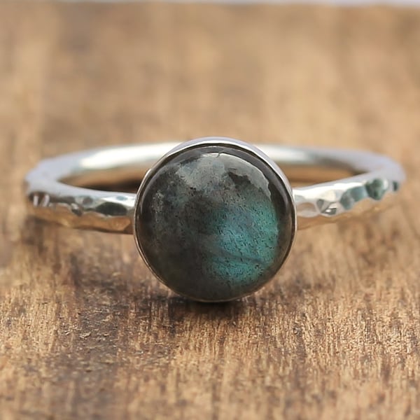 Silver Labradorite Ring - Labradorite Stacking Ring - Silver Stacking Ring
