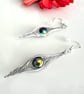 Herringbone Wire Wrapped Earrings in Aluminium Wire with Dark Red Lustre Beads - Image 4