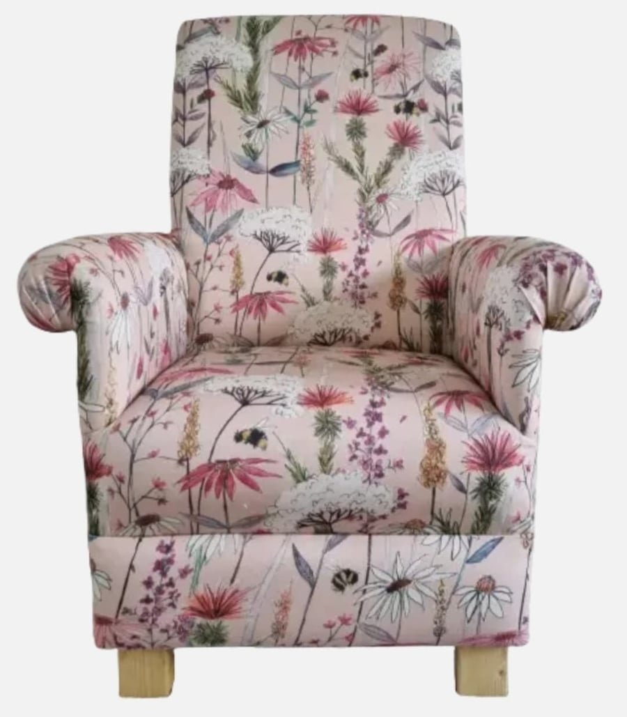 Voyage Hermione Blush Pink Armchair Botanical Chair Floral Accent Small Bees