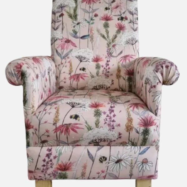 Voyage Hermione Blush Pink Armchair Botanical Chair Floral Accent Small Bees