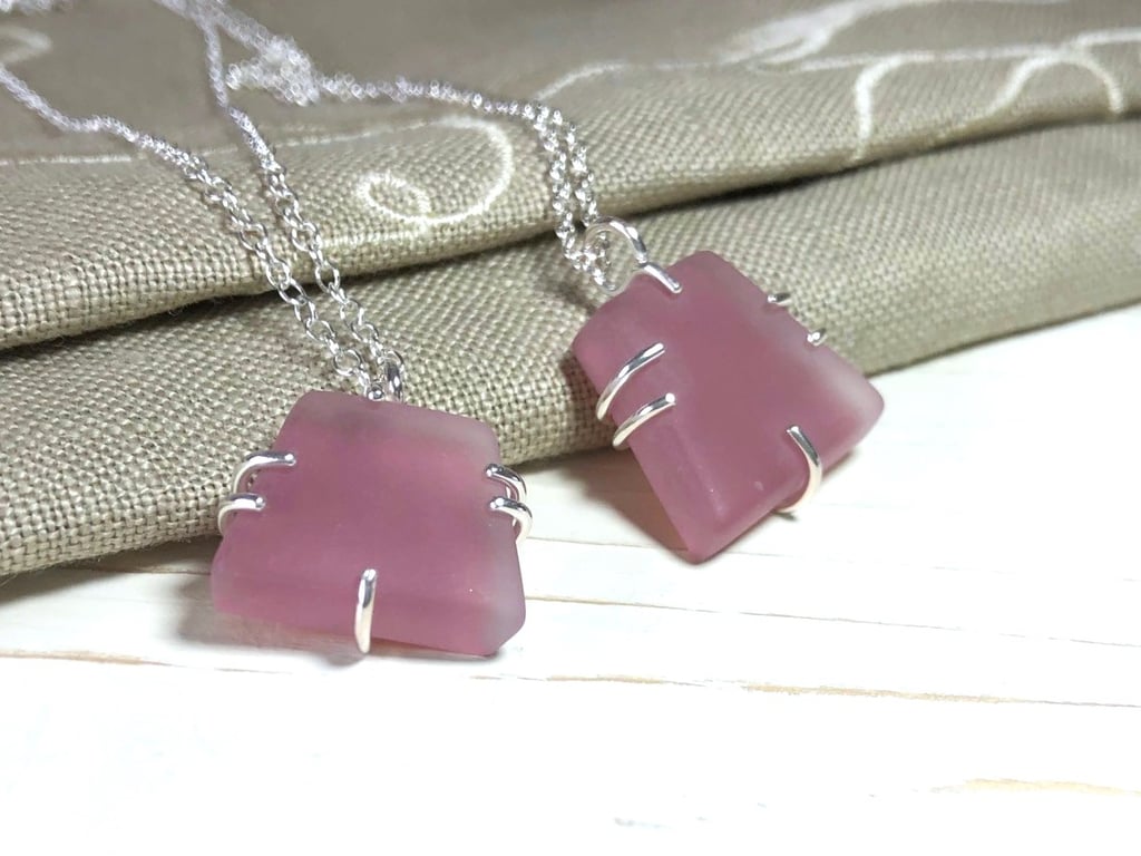 Silver & Glass Pendants in a Plummy Raspberry Colour 